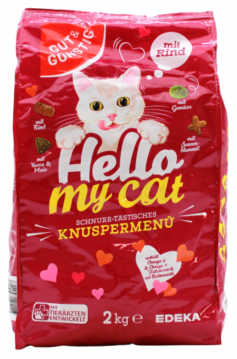 Gut & Günstig Hello my cat Knuspermenü mit Rind 4 x 2000g Packungem