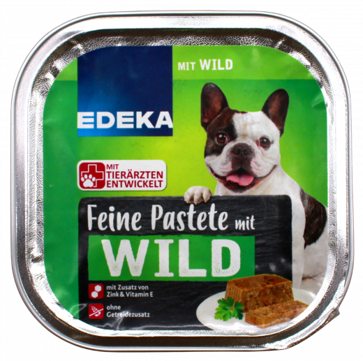 Edeka Feine Pastete mit Wild Hundefutter, 10 x 300g Becher