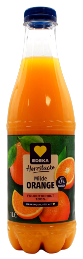 Edeka Herzstücke Milde Orange Fruchtsaft, 6 x 1 l Flasche EINWEG