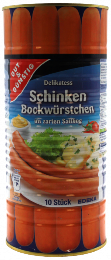 Gut & Günstig Delikatess Schinken Bockwürstchen, 3 x 900g Dosen