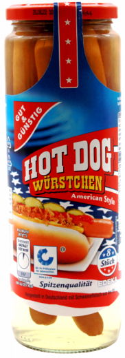 Gut & Günstig Hot Dog Würstchen American Style, 3 x 375g Gläser