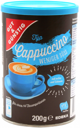 Gut & Günstig Cappuccino weniger süss, 4 x 200g Dosen