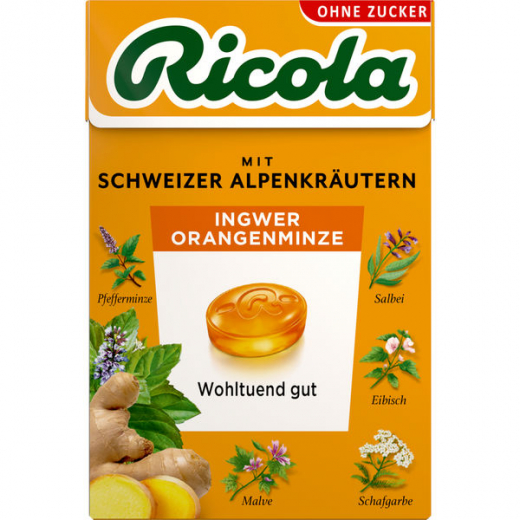 Ricola Ingwer Orangenminze ohne Zucker 20 x 50g Boxen