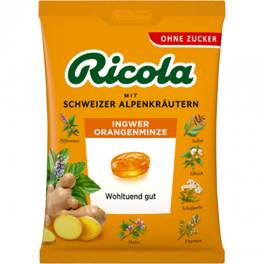 Ricola Ingwer Orangenminze ohne Zucker 18 x 75g Tüten