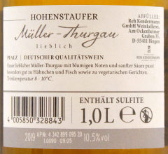 Pfalz Hohenstaufer Müller-Thurgau QbA mild weiß 10.5% vol., 6 x 1000ml Flasche