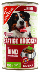 Gut & Günstig Saftige Brocken mit Rind in feiner Sauce, 6 x 1240g Dosen