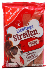 Gut & Günstig Lieblings Streifen Hundeleckerli mit Rind, 15 x 200g Packungen