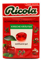 Ricola Kirsche Kräuter Hustenbonbons ohne Zucker, 20 x 50g Schachtel