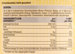 Classic Line Fruchtcocktail aus 5 Früchten leicht gezuckert, 3 x 2.5 kg Dose